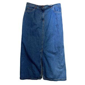 Vintage Bill Blass Jeans Midi Denim Skirt Womens 14 Blue Medium Wash Casual Slit